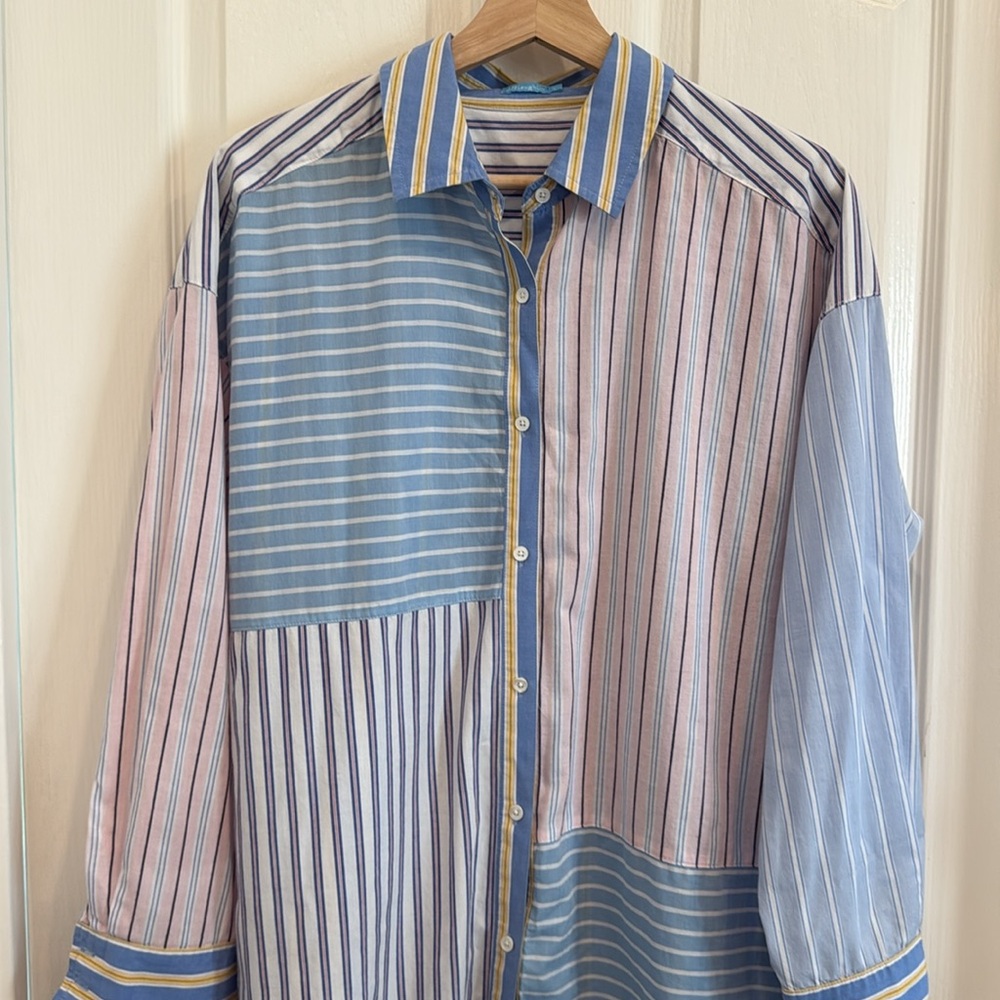 J. Mclaughlin Patchwork Multi Stripe Button Down … - image 3